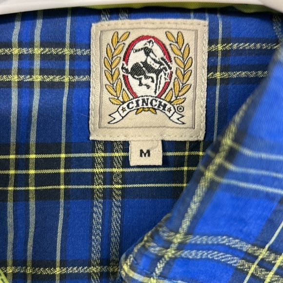 Cinch 100% Cotton‎ Long Sleeve Button Down Shirt Blue/Yellow Plaid EUC Size M - Picture 6 of 8